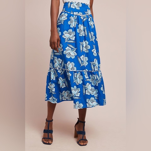 Anthropologie Dresses & Skirts - Anthropologie Maeve Alyssa MIDI Blue Floral Skirt 8